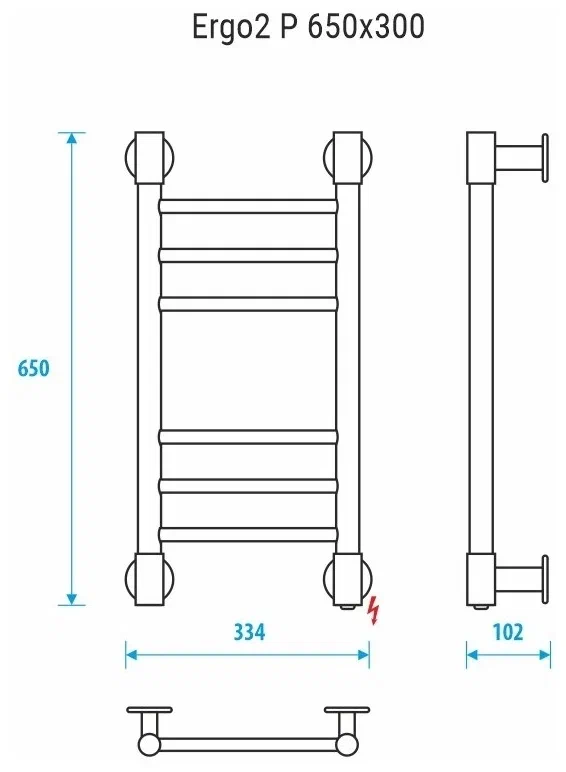 Полотенцесушитель электрический Energy Ergo2 P 650x300 черный матовый, лесенка прямая, узкий, скрытый/наружный монтаж