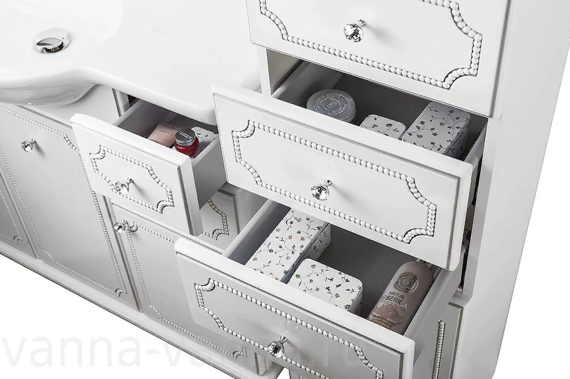 Мебель для ванной Vod-ok Elite Мариэль 105 комплект, напольный, белый, патина серебро, золото