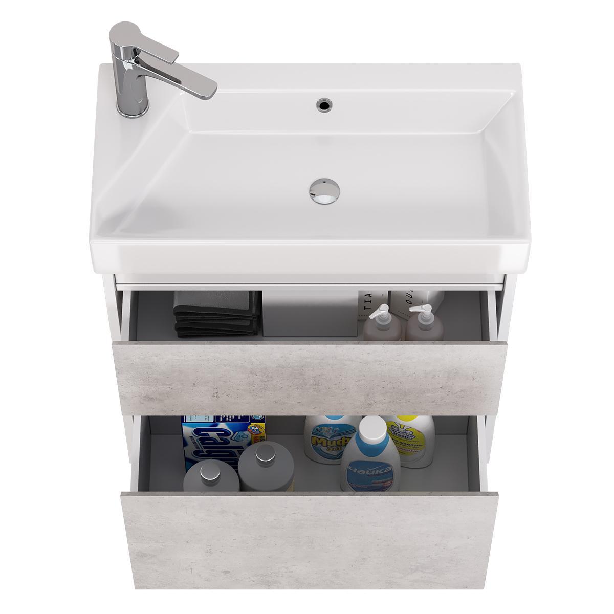 Тумба с раковиной подвесная Dreja Slim 65 см, белый/бетон