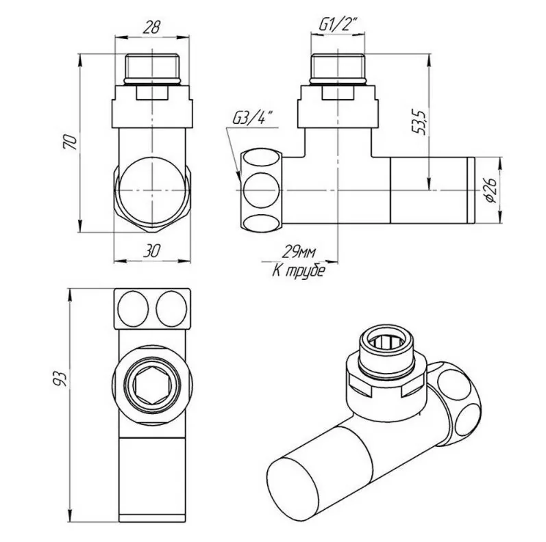 Вентиль запорный угловой Laris г/ш 3/4х1/2 белый матовый ZZ-4701БМ 2 шт.