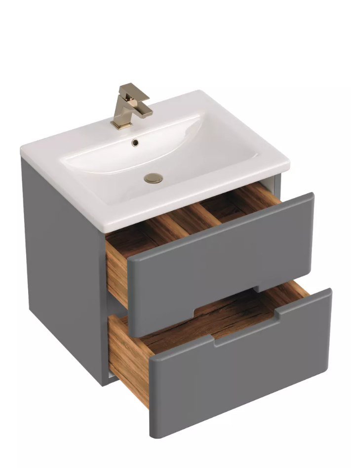 Тумба подвесная SanStar Noche 60 с раковиной Como 60 Графит софт