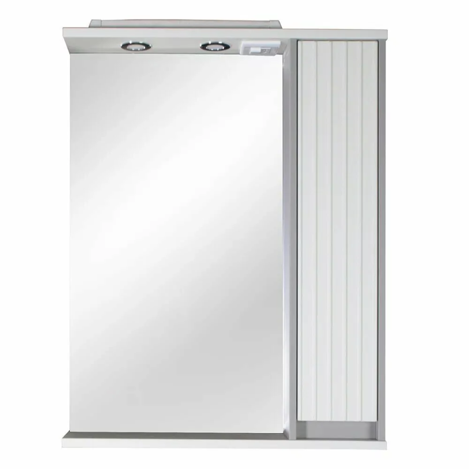 Зеркало со шкафчиком Асб-мебель Мирано 65 R свет, слоновая кость/шиншилла серая