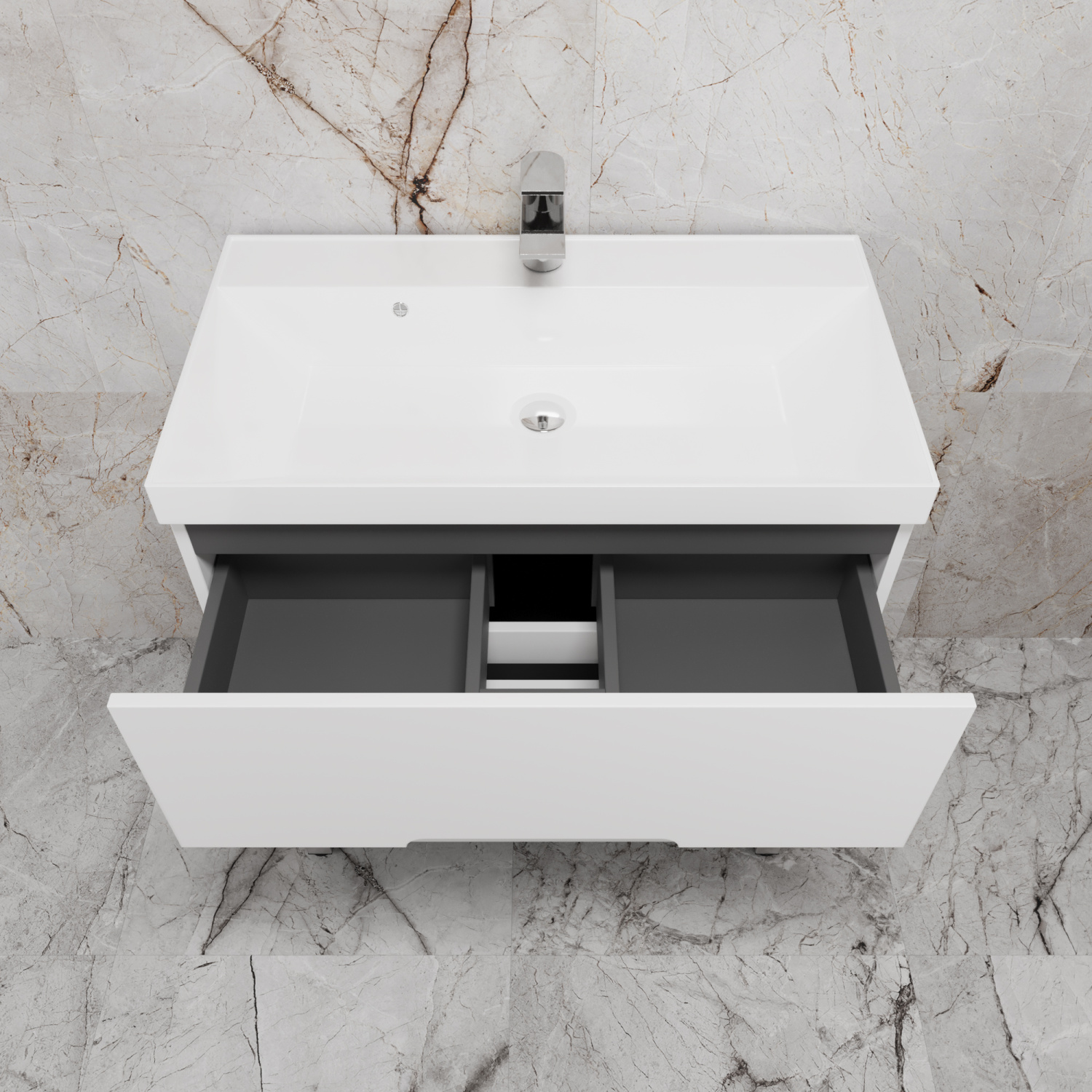 Тумба напольная Style Line "Матис 80" с раковиной ASTI 80 белый, (2 ящика), Белый матовый