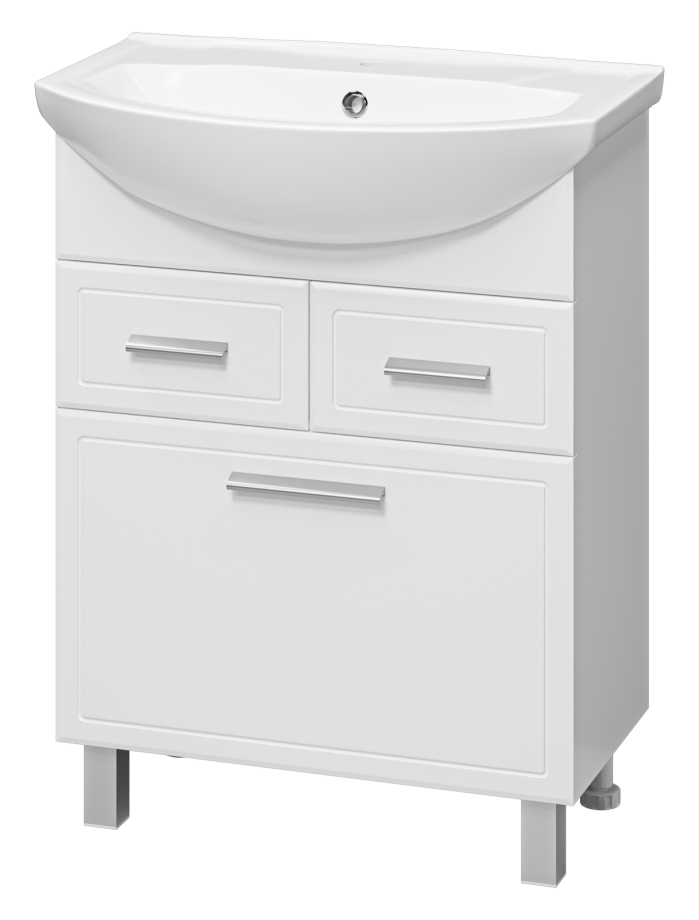 Тумба с раковиной Misty Стелла 65 с 2 ящиками и бельевой корзиной, белый