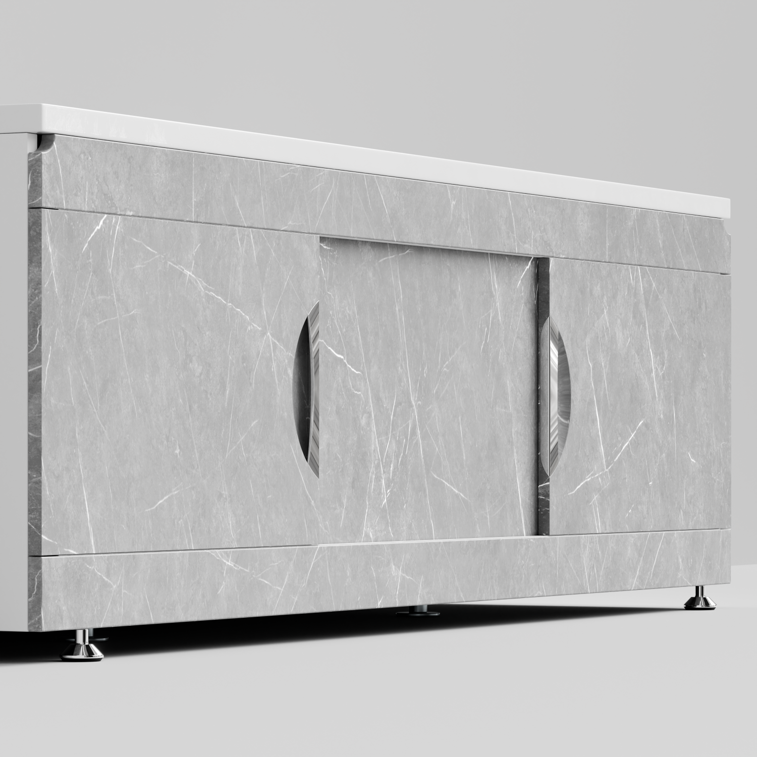 Экран под ванну Vod-ok Топ 180 раздвижной Мрамор Белый софт тач