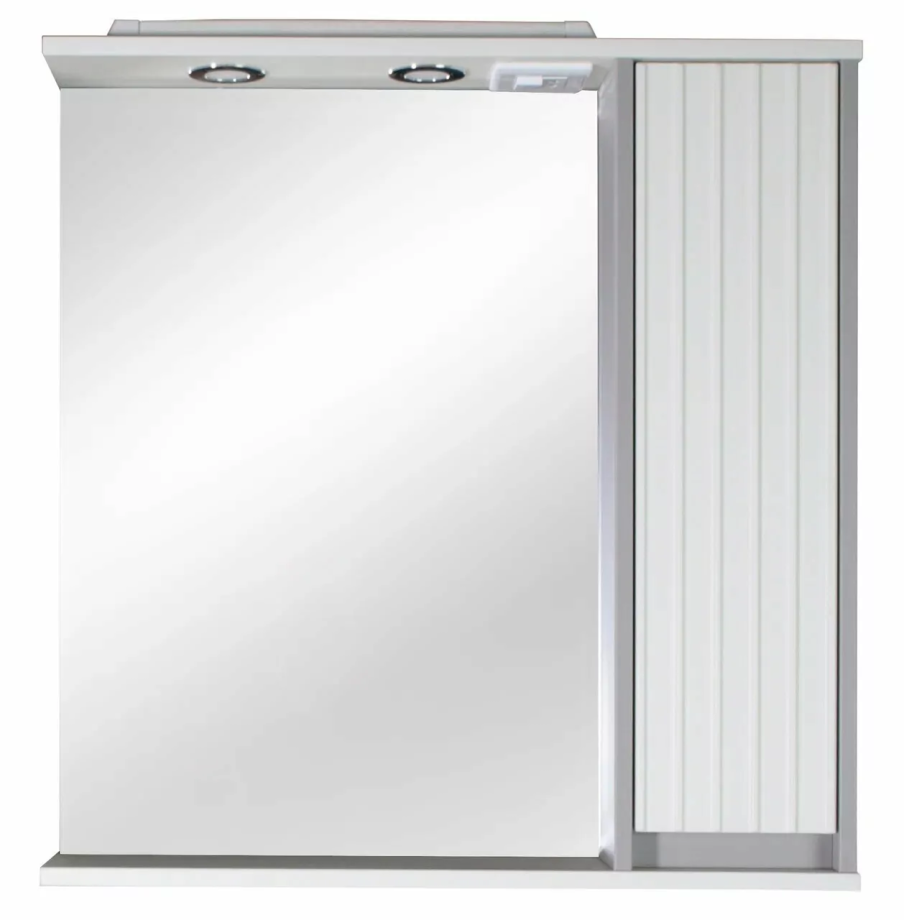 Зеркало с шкафчиком Асб-мебель Мирано 85 R свет, слоновая кость/шиншилла серая