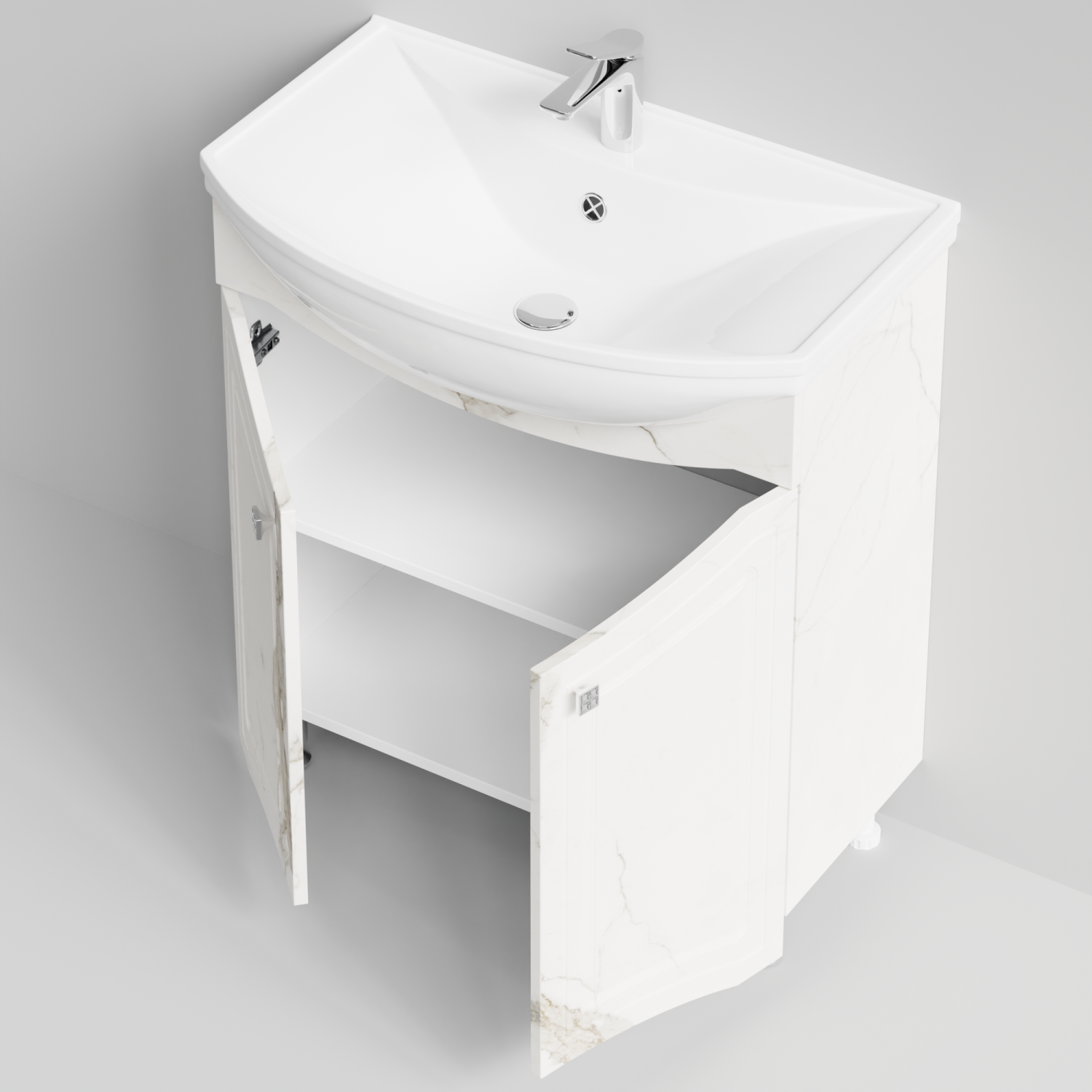 Тумба с раковиной Адам 75 напольная, Мрамор Белый натур милк