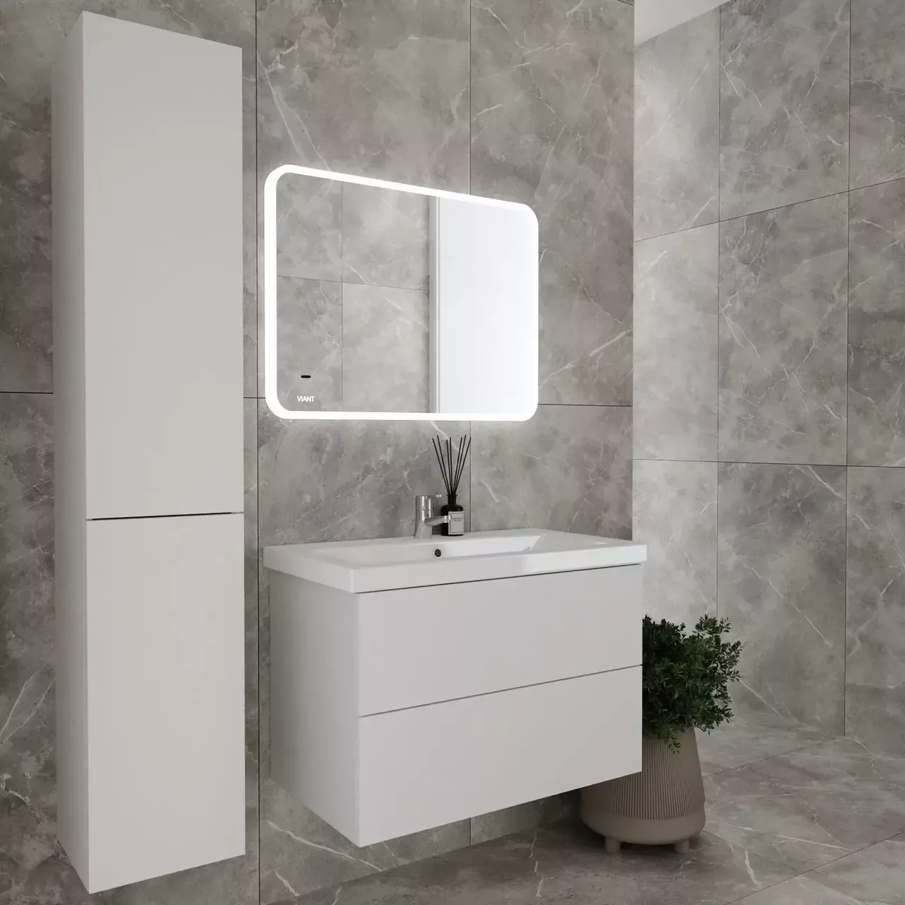 Тумба подвесная Viant София 60 с раковиной Como 60, два ящика, белый от магазина Vanna-Vanna.ru!