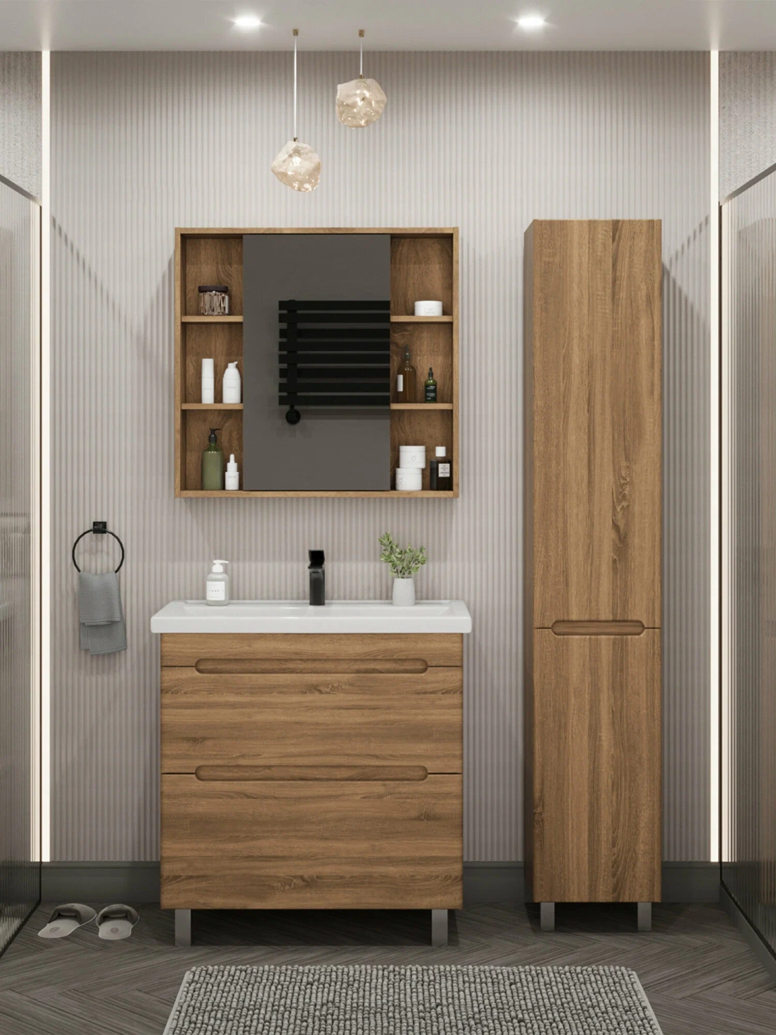 Тумба напольная SanStar Diva 80 с раковиной Фостер 80, Gold Craft