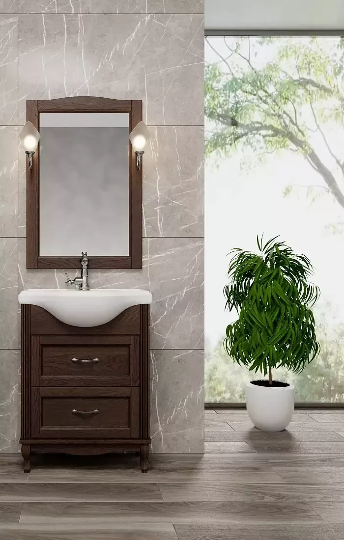 Тумба напольная ValenHouse Эллина 65/2 с раковиной Классик 65, 2 ящика, кальяри, хром