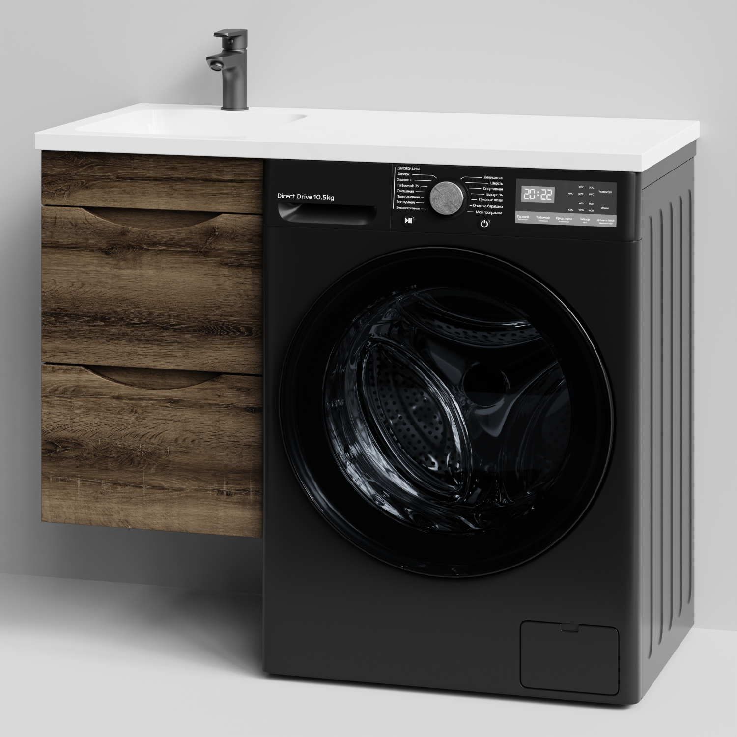 Тумба Vod-ok 38 с раковиной Смайл 100 подвесная, под стиральную машину, левая, Дуб крымский коричневый