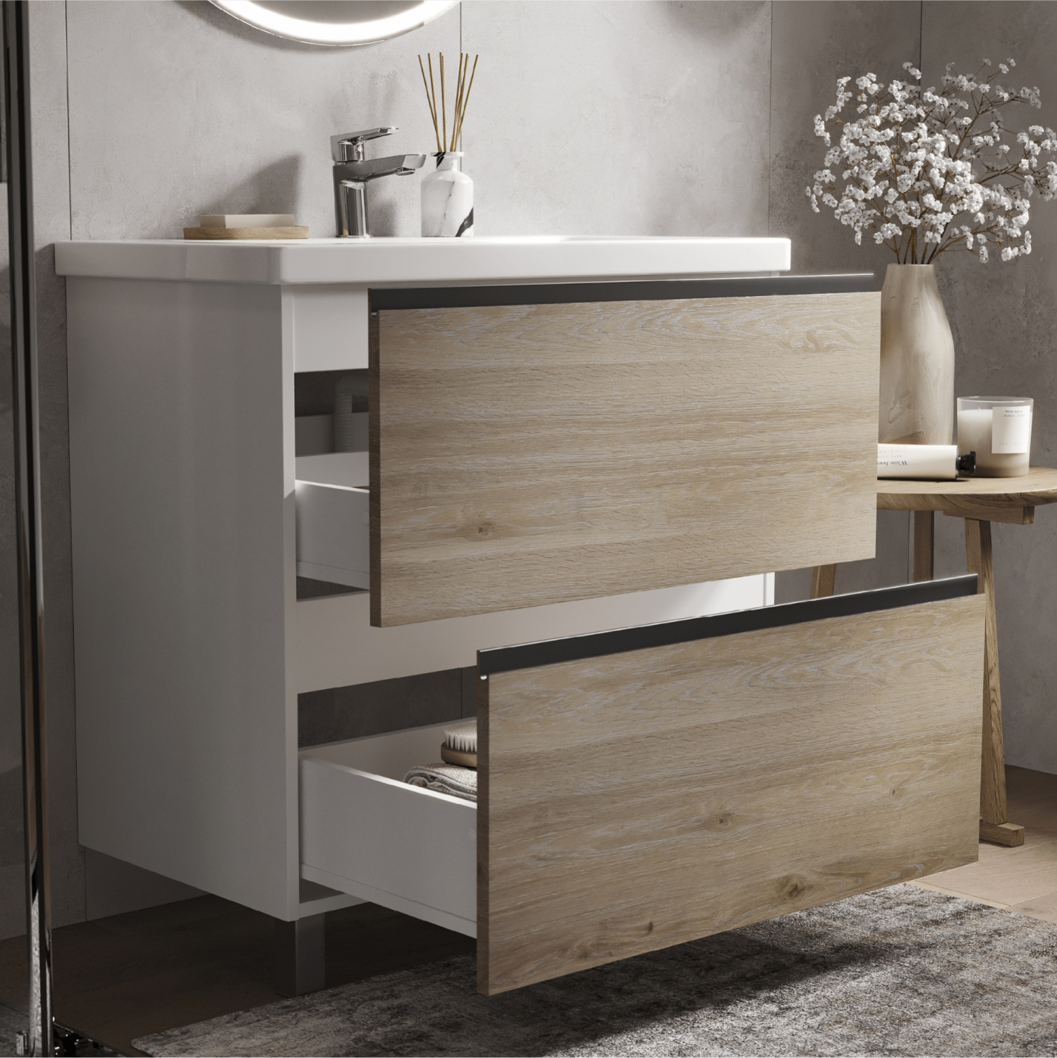 Тумба напольная Vigo Cross 800-0-2 с раковиной Como 80, 2 ящика, белый