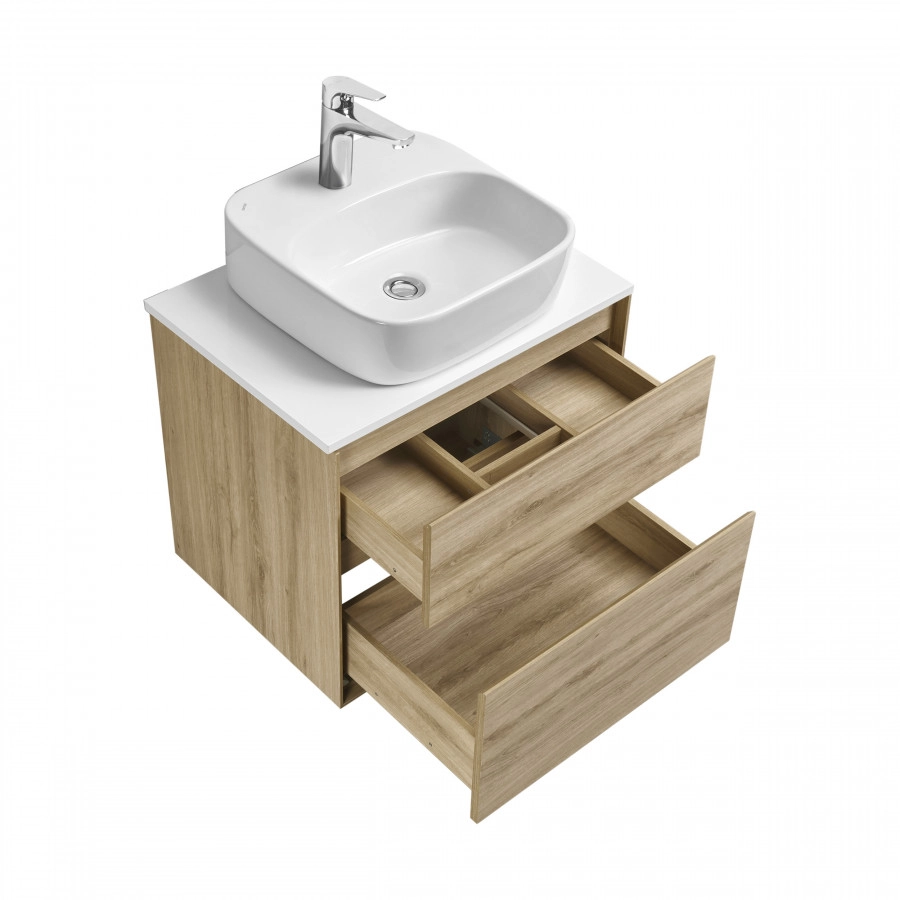 Тумба подвесная Aquaton Либерти 60 раковиной Одри 42х42 Soft белый, дуб эльвезия