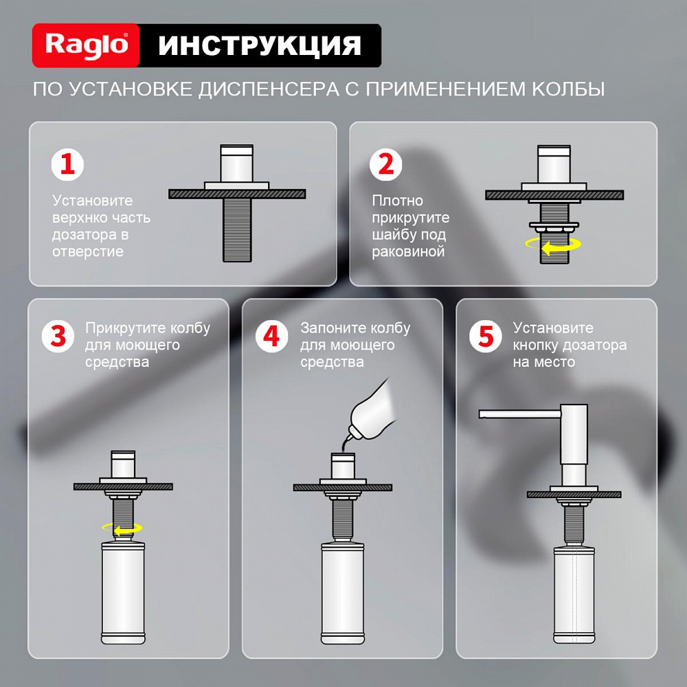 Дозатор для моющего средства Raglo встраиваемый R720.02.09 латунь, графит от магазина Vanna-Vanna.ru!