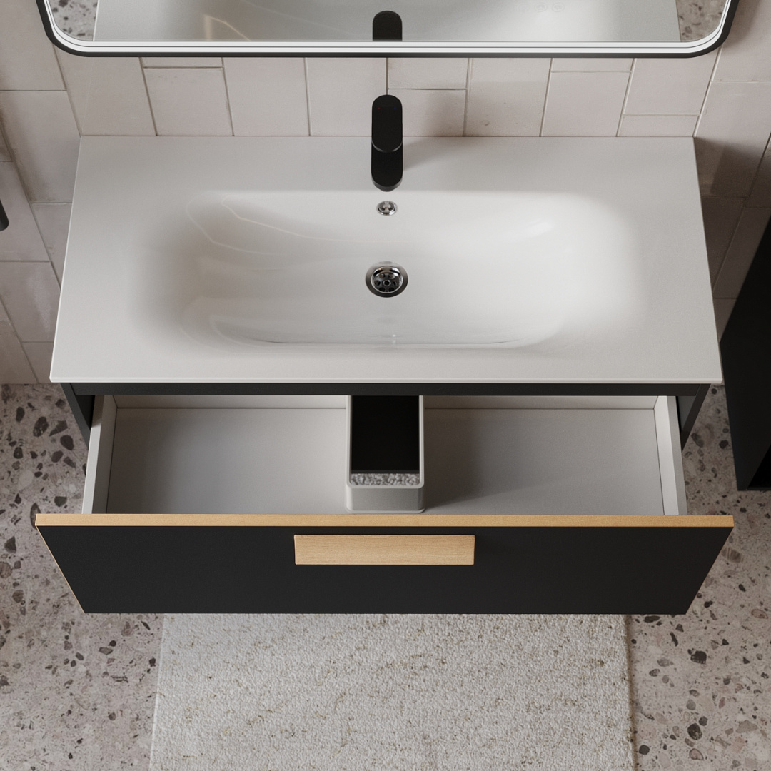 Тумба с раковиной подвесная (100 см) Terminus Noto NOT101001099901O, черный soft touch