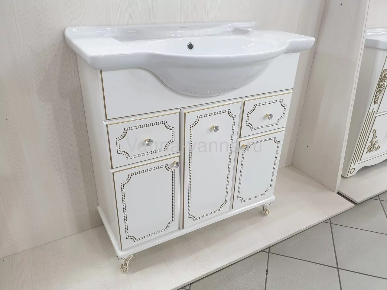 Мебель для ванной Vod-ok Elite Мариэль 85 комплект, напольный, белый, патина серебро, золото