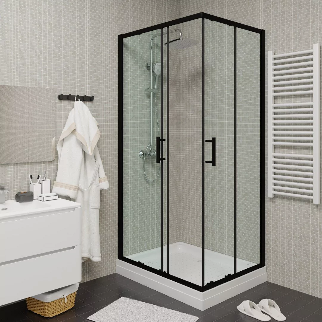 Душевой уголок Parly Quadro ZQ121B L/R прямоугольный, с низким поддоном, прозрачное стекло, профиль черный Душевой уголок Parly Quadro ZQ121B L/R прямоугольный, с низким поддоном, прозрачное стекло, профиль черный