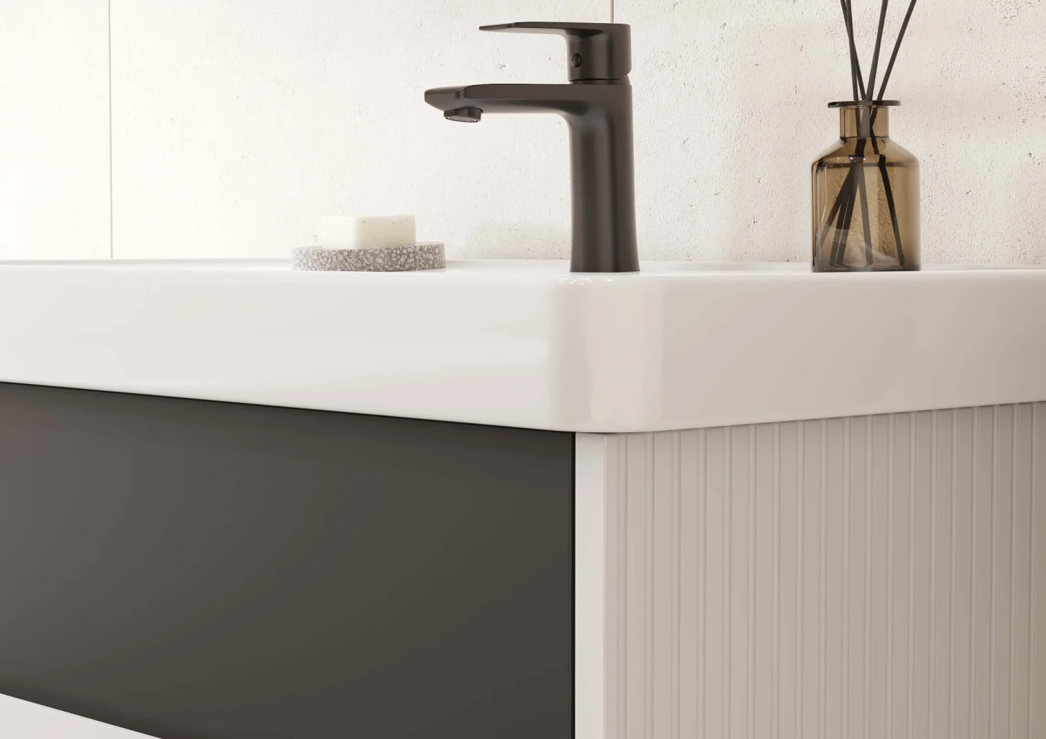 Тумба подвесная Aquaton Ар-Деко 65 с раковиной Нео 65, 2 ящика, серый кобальт