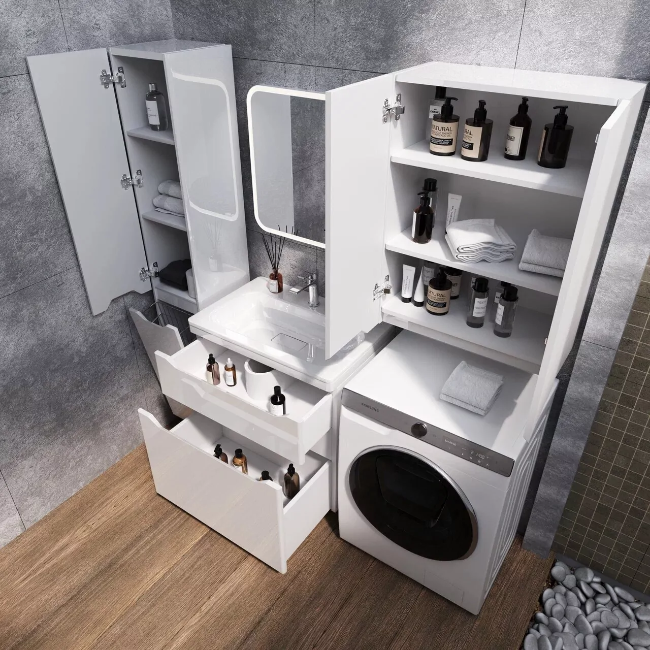 Тумба напольная Style Line Марелла 70 с раковиной Марелла Люкс 70, белый глянец