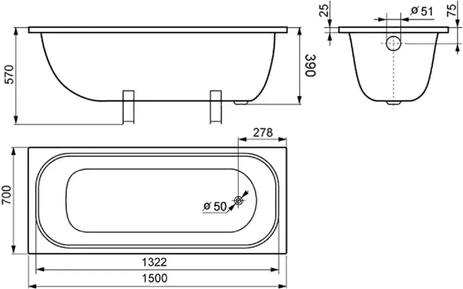 Ванна стальная Виз Antika 150x70 с рантом