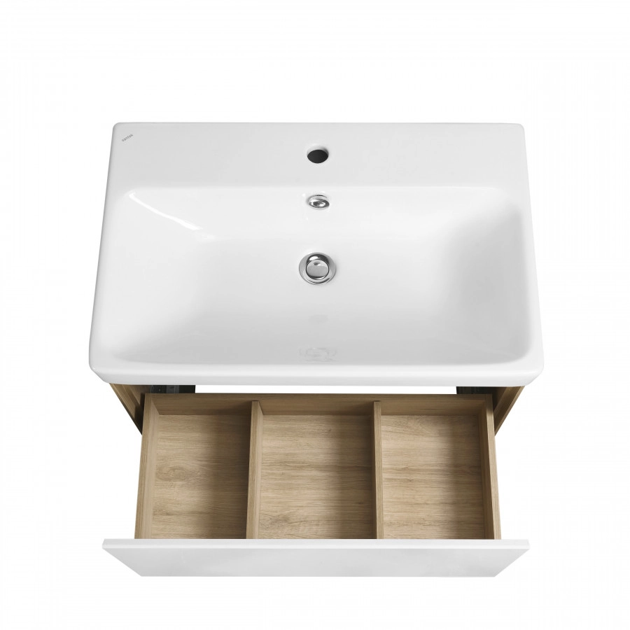 Тумба подвесная Aquaton Либерти 70 с раковиной Адриана 70 белый, белый/дуб эльвезия