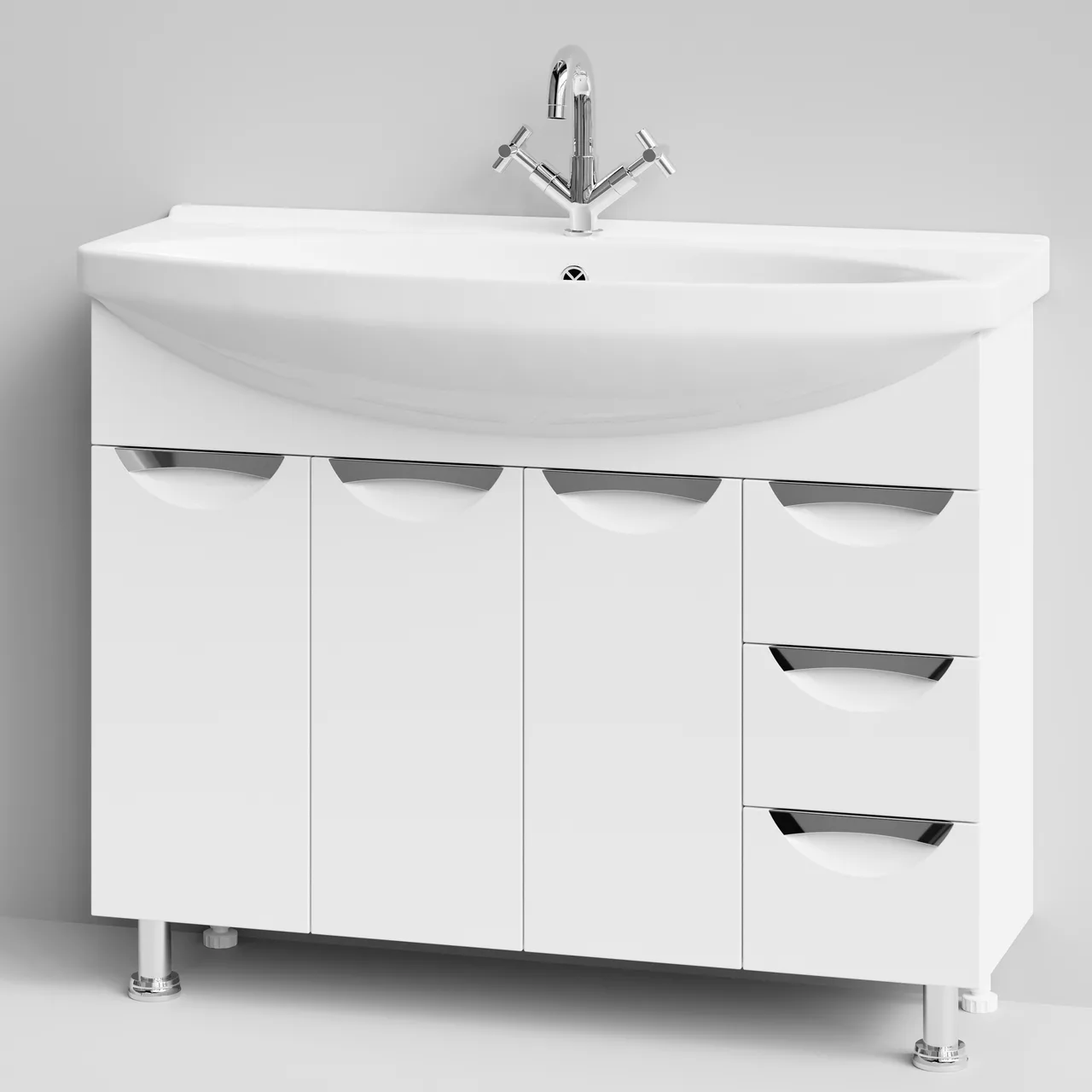 Тумба напольная Vod-ok Лира 105 с раковиной Лагуна 105, белая