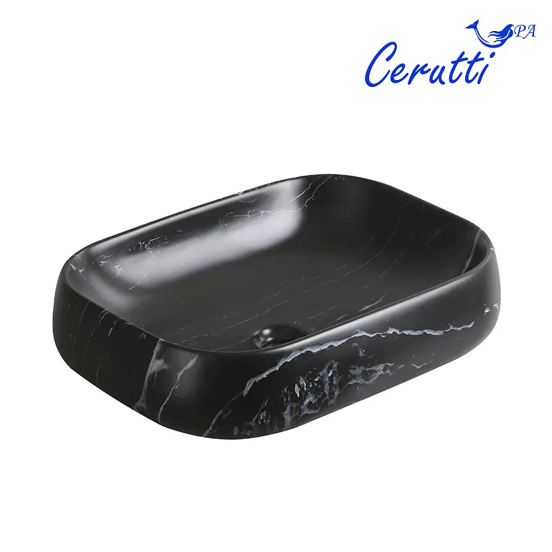 Раковина накладная Ceruttispa CR0086 MMB2 (565х400х145) мрамор матовый черный, прямоугольная от магазина Vanna-Vanna.ru!