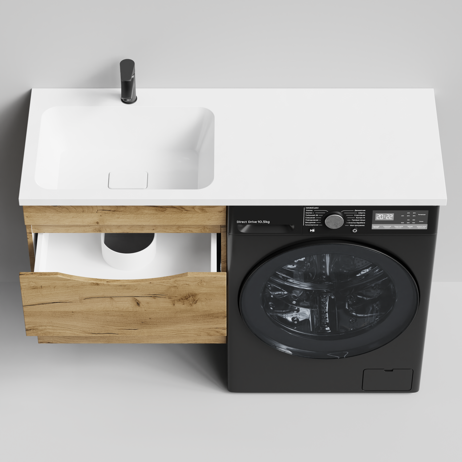 Тумба Vod-ok 58 с раковиной Смайл 120 подвесная, под стиральную машину, левая, Дуб Тортуга