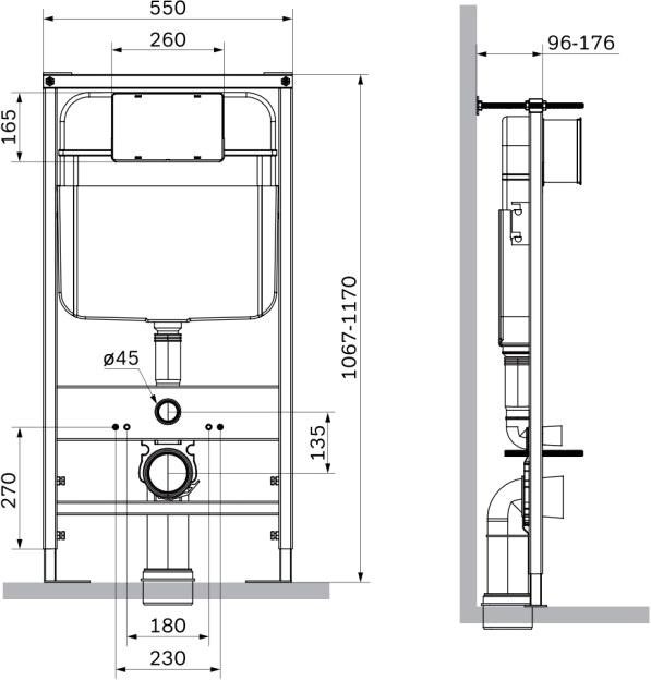 Унитаз подвесной SantiLine SL-5025MB+SL-03 с инсталляцией и кнопкой, черный