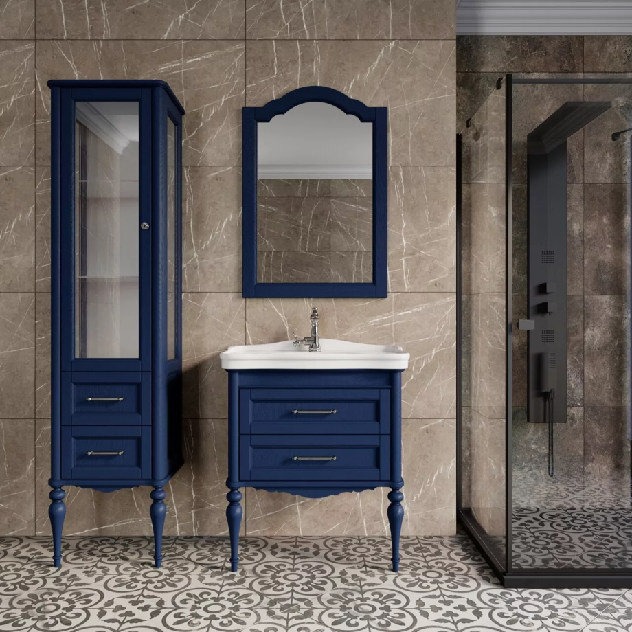 Мебель для ванной ValenHouse Эстетика 80, комплект, напольный, синий, фурнитура хром