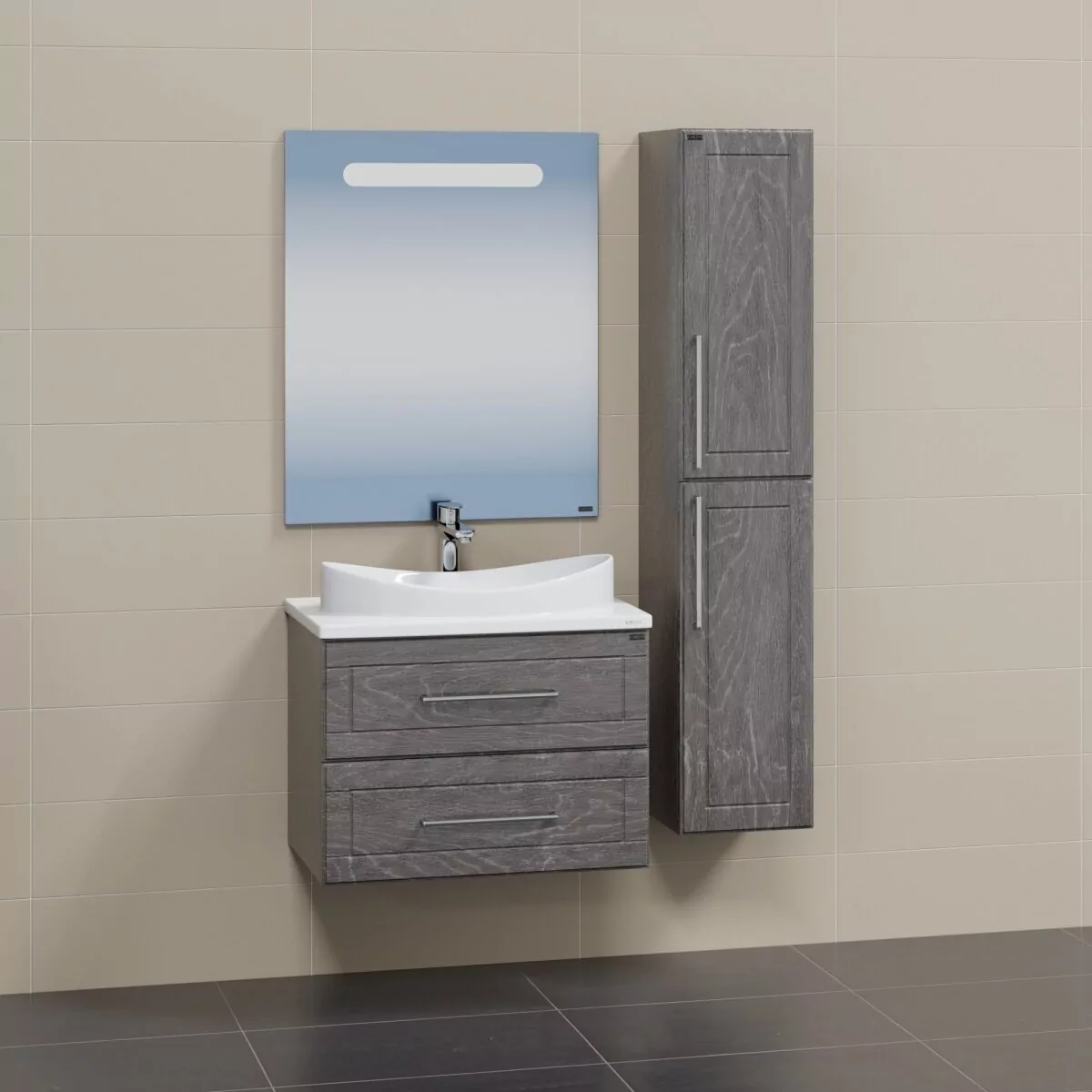 Тумба подвесная Санта Венера 70 с раковиной Вега 70, дуб шале графит