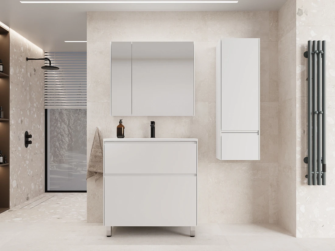 Тумба с раковиной Style Line Лима 80 напольная, белый матовый