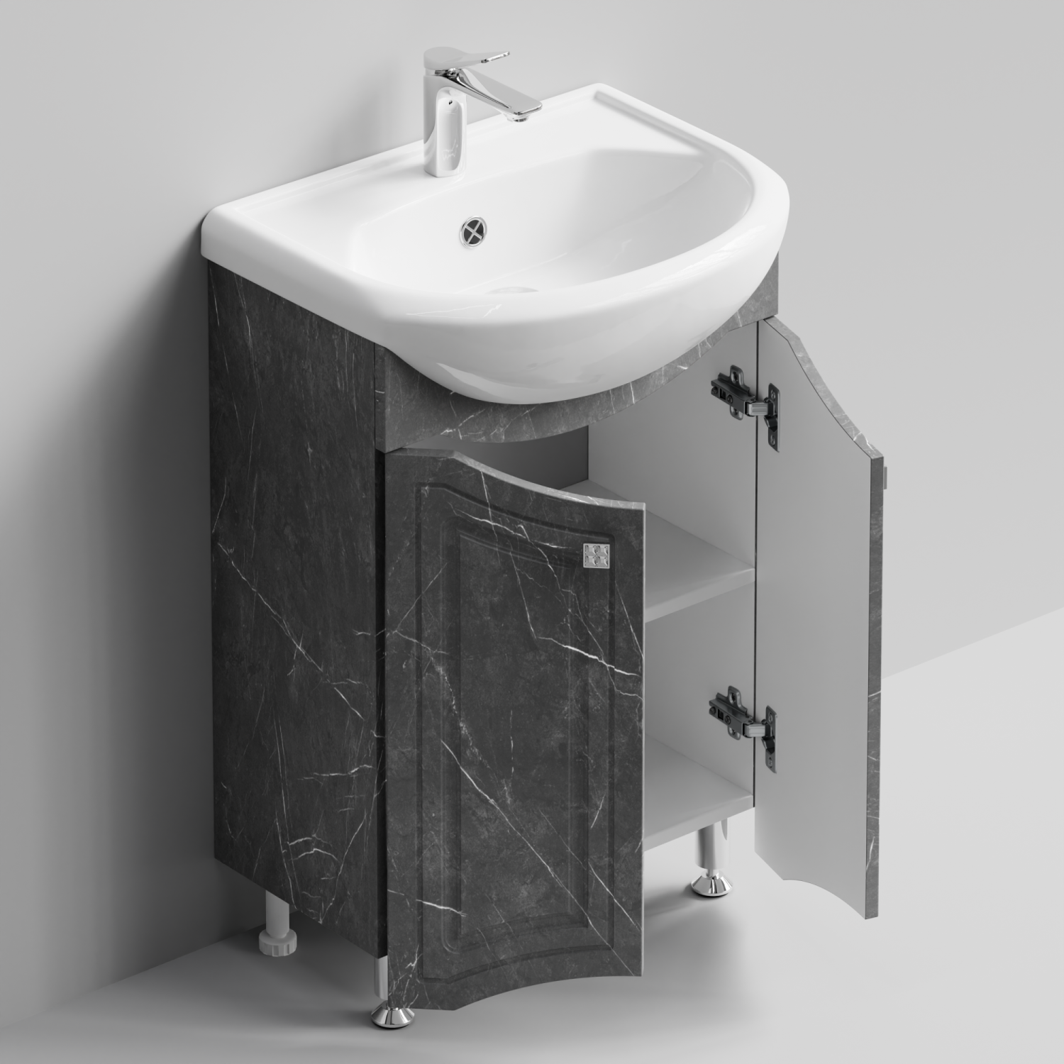 Тумба с раковиной Адам 55 напольная, Мрамор Серый софт тач