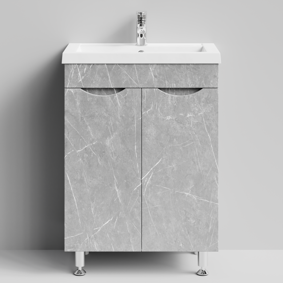 Тумба с раковиной Vod-ok Смайл 58 напольная, Мрамор Белый софт тач