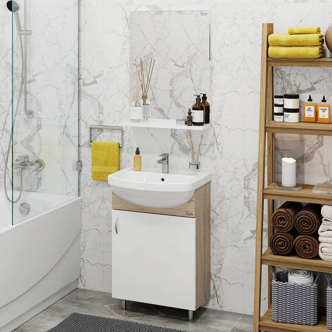 Мебель для ванной Onika Эко 52 комплект, напольный, белый/дуб сонома (разборный)