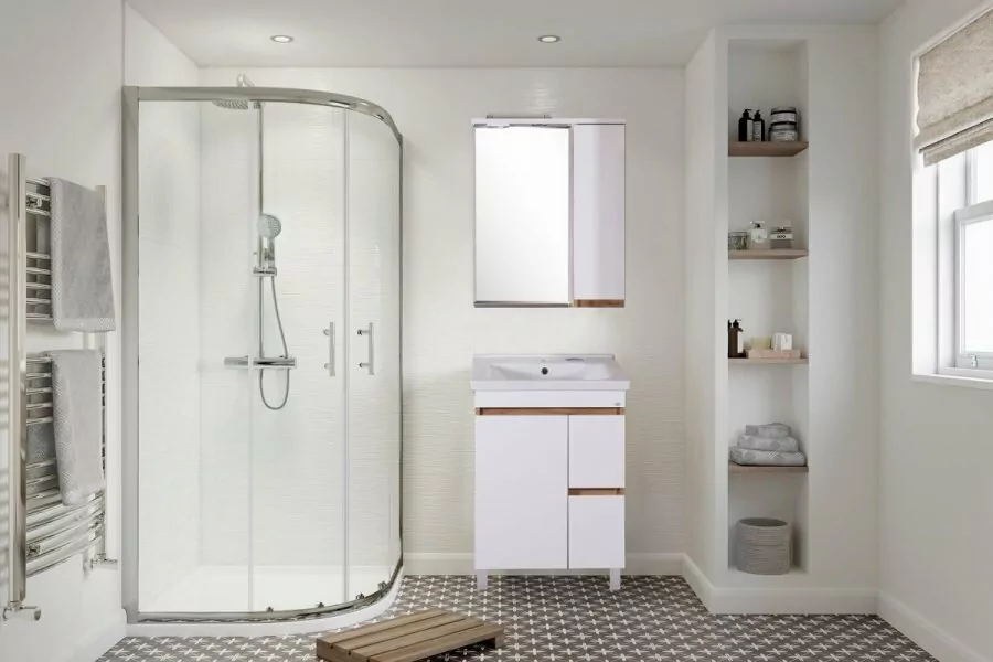 Зеркало со шкафчиком Асб-мебель Марко 60 R свет, белый/дуб золотой