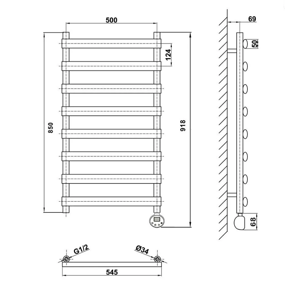 Полотенцесушитель электрический Domoterm Альфа П9 500х820 ER правый, белый матовый