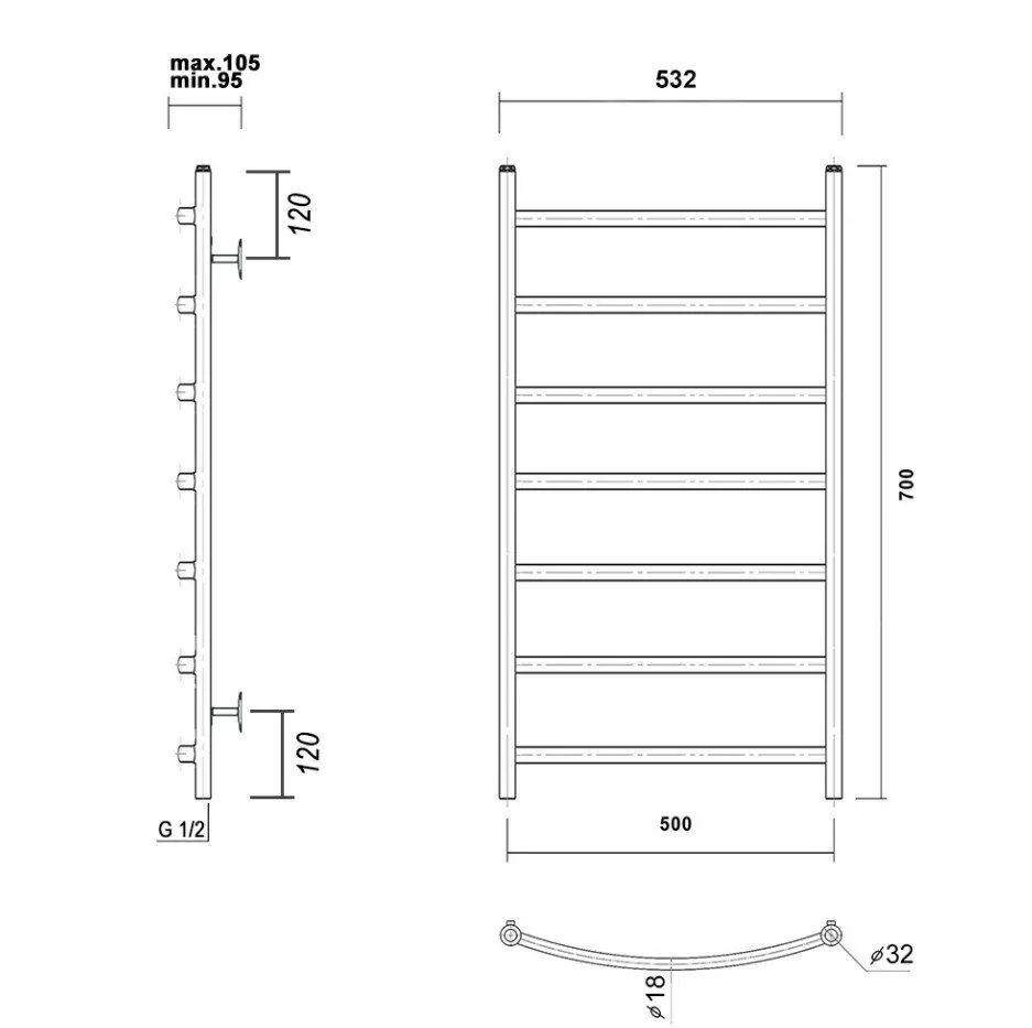 Полотенцесушитель водяной Domoterm Калипсо П7 500x700 белый матовый