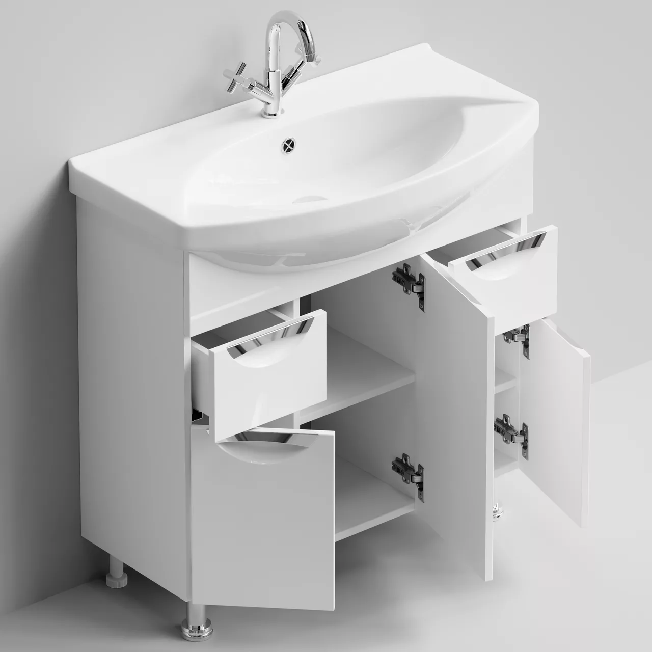 Тумба напольная Vod-ok Лира 85 с раковиной Лагуна 85, белая