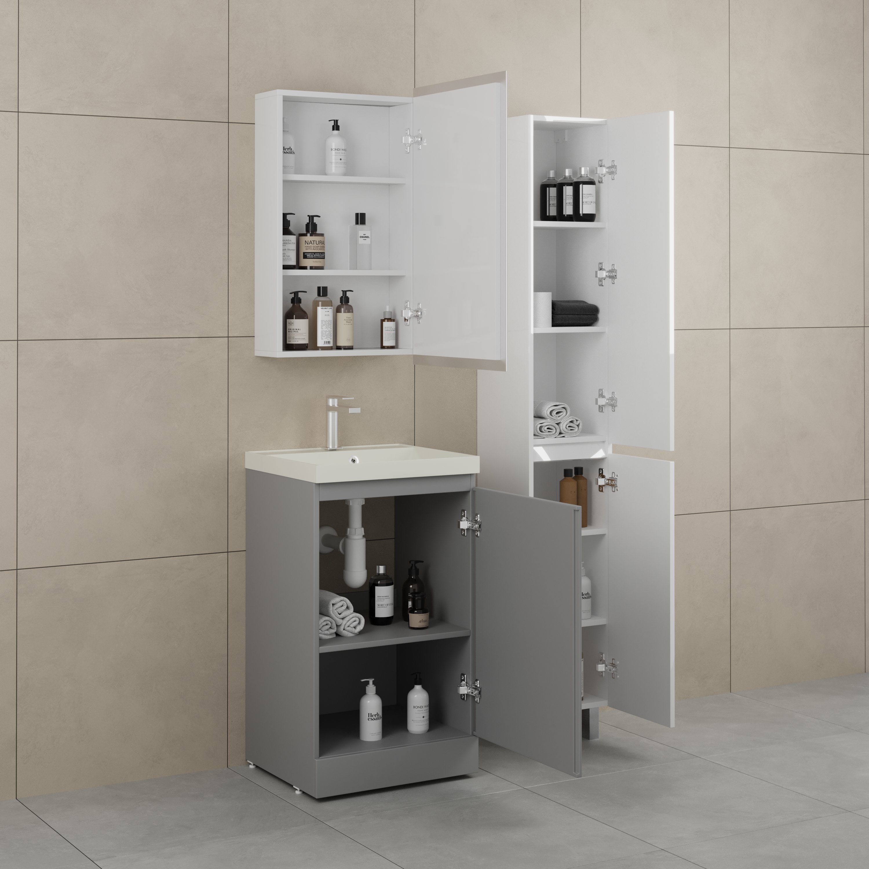 Тумба напольная Style Line Батлер 50 с раковиной Asti 50 жасмин, антискрейтч серый