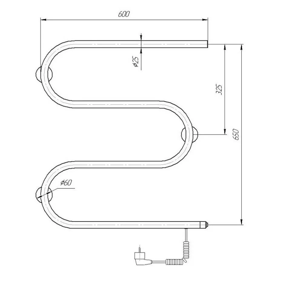 Полотенцесушитель электрический Domoterm 107-25 60х60 R правый, хром