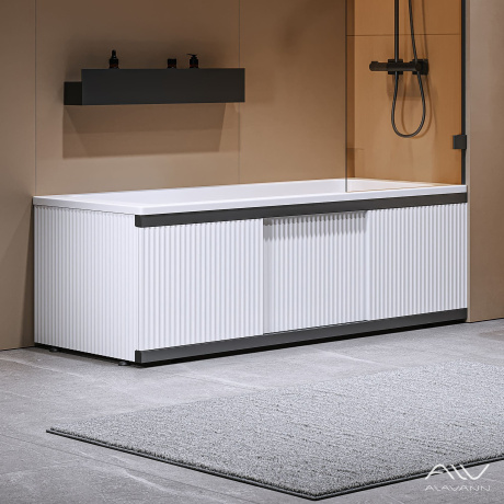 Экран под ванну Alavann Альт Блэк 150 белый с фрезеровкой, из МДФ, раздвижной