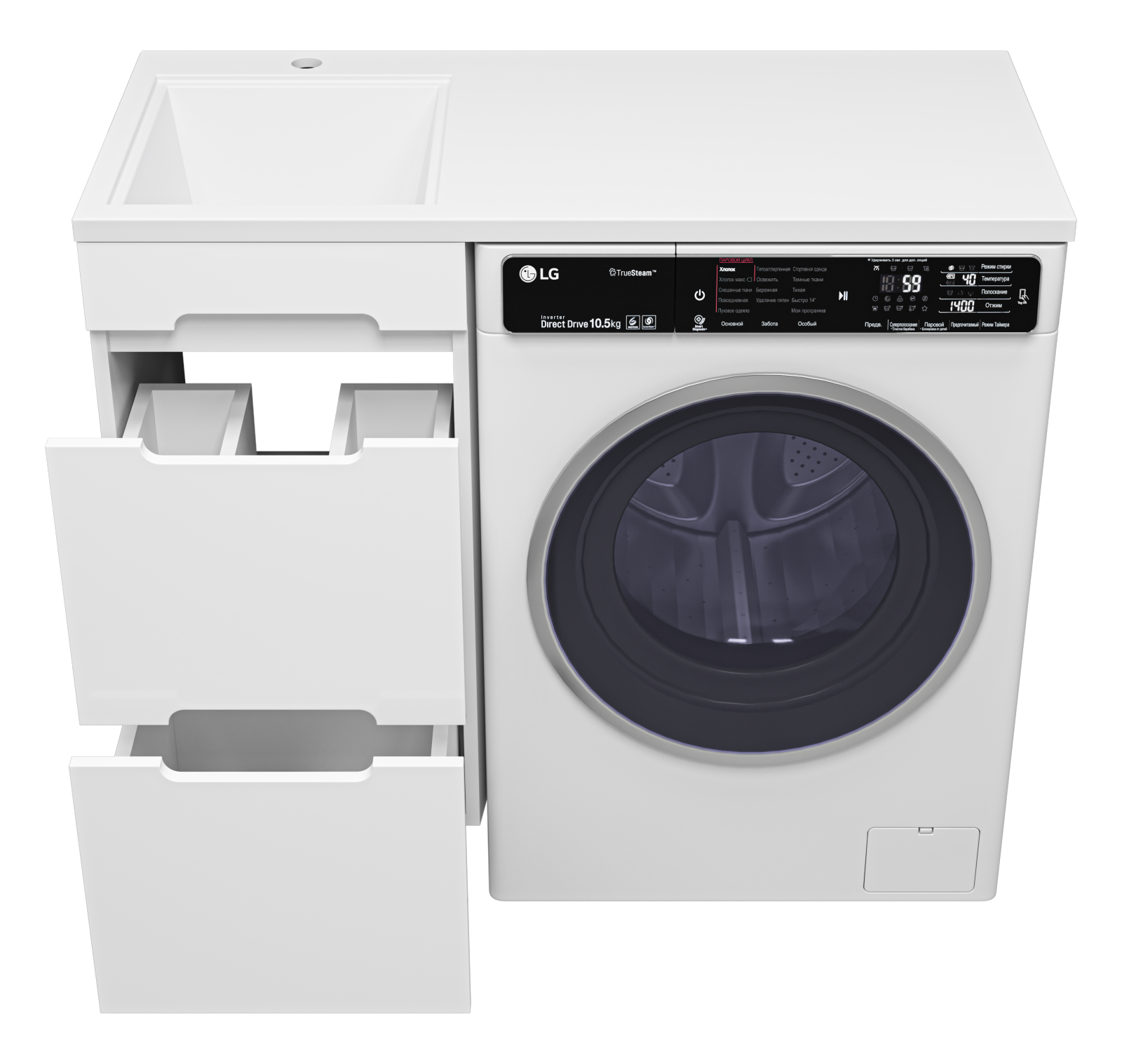 Тумба с раковиной Misty Байкал 40 под стиральную машину, с раковиной Misty Гавана 100 L, белый