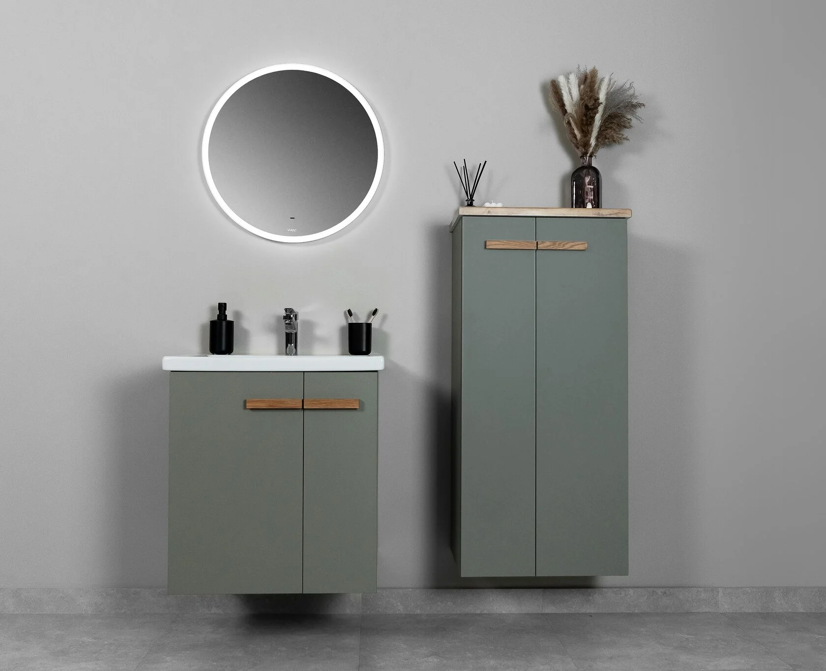 Тумба подвесная Viant Мюнхен 60 с раковиной Como 60, хаки