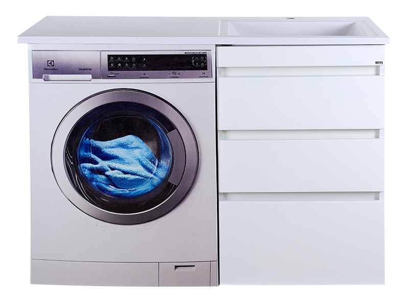 Тумба с раковиной Misty Фостер 55 с 3 ящиками, под стиральную машину, с раковиной Misty Гавана 120 L, белый