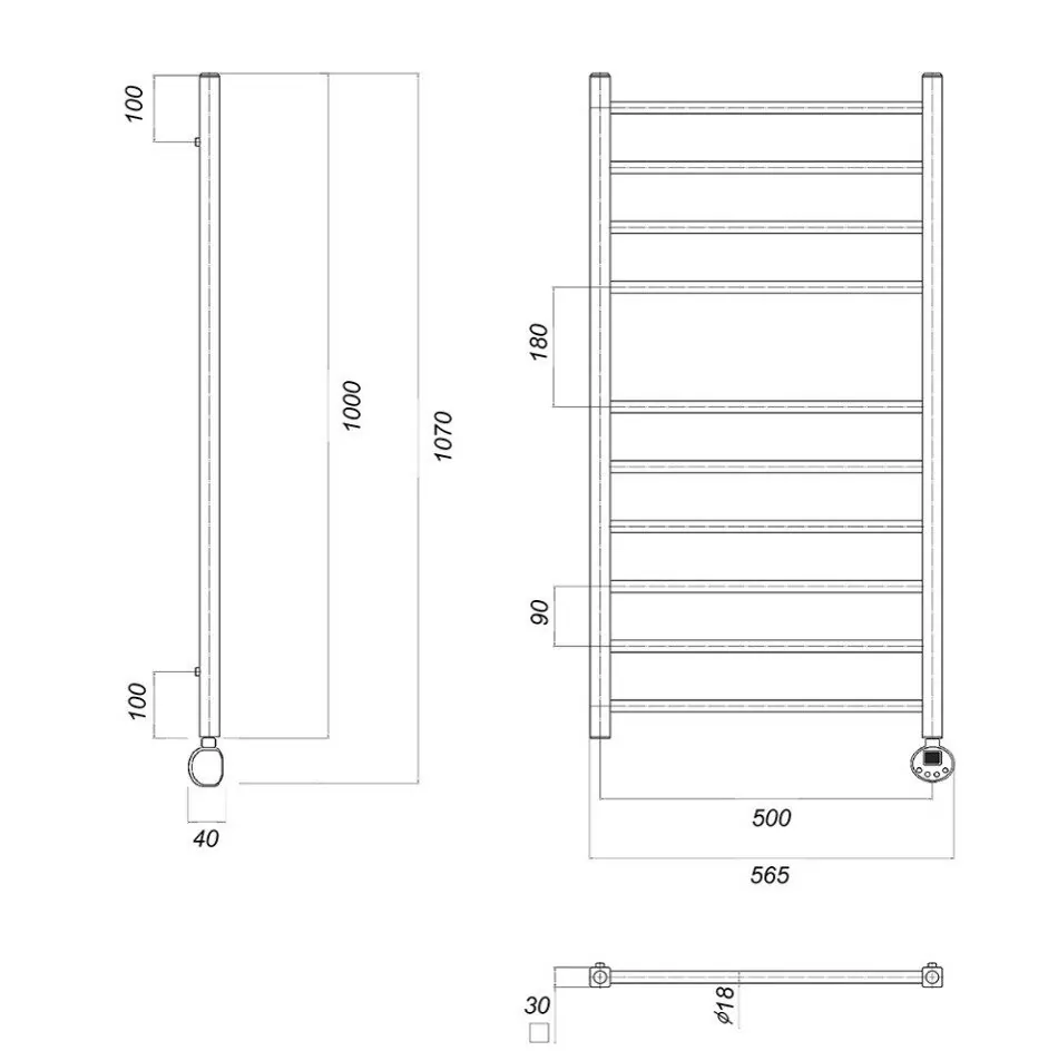 Полотенцесушитель электрический Domoterm Куба П10 500x1000 ER правый, хром