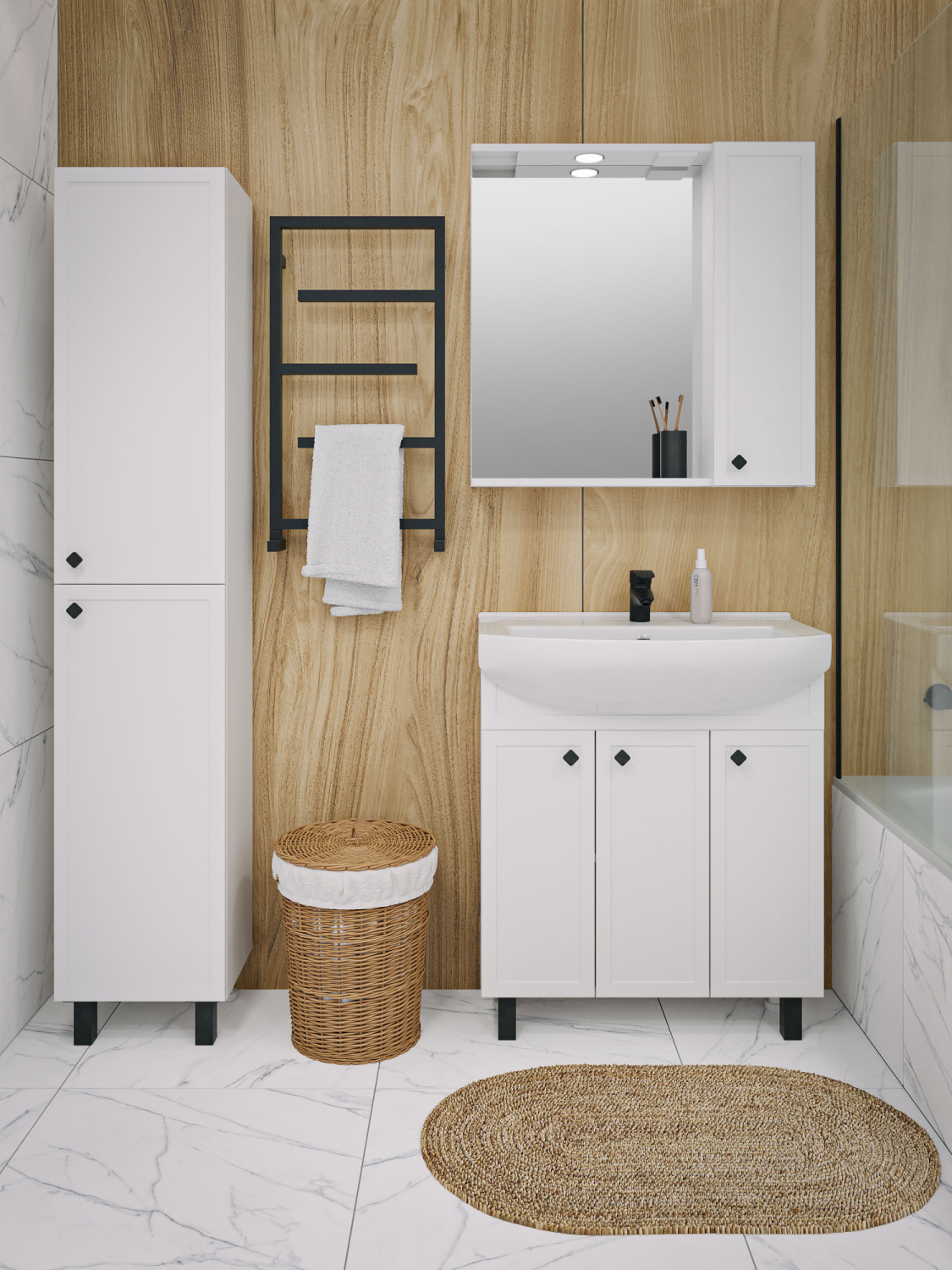 Тумба напольная Runo Римини 75 с раковиной Best 75, белый