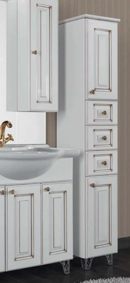 Пенал Vod-ok Elite Белладжио 40 L/R напольный, белый, патина серебро/золото