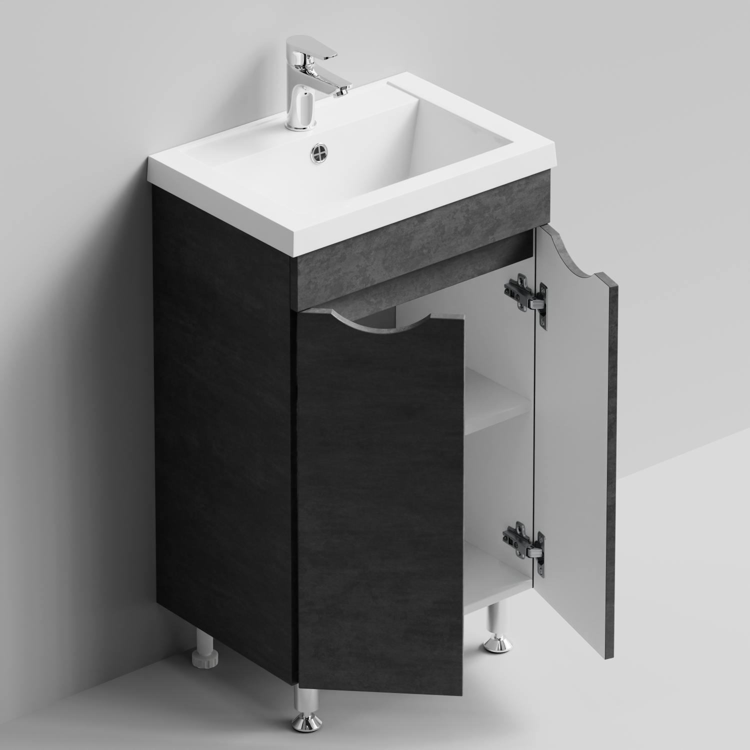 Тумба с раковиной Vod-ok Смайл 50 напольная, Серый камень