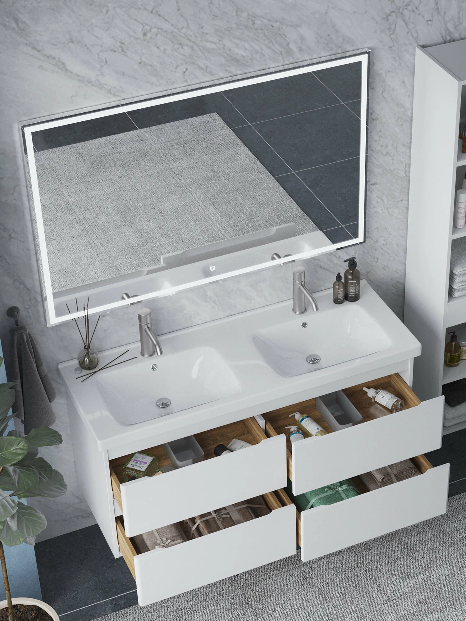 Тумба подвесная SanStar Riana 125 с раковиной Гармония 125, белая